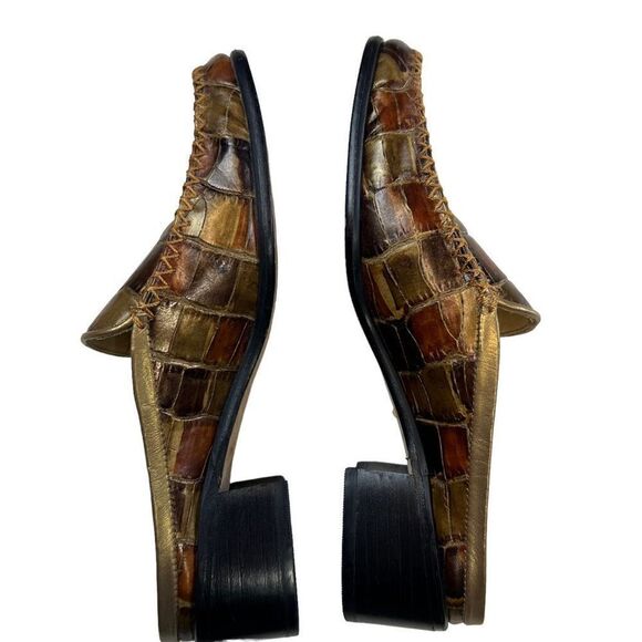 Stuart Weitzman Womens Crocodile Patent Leather Block Heel Mule Shoes Brown - Picture 5 of 8